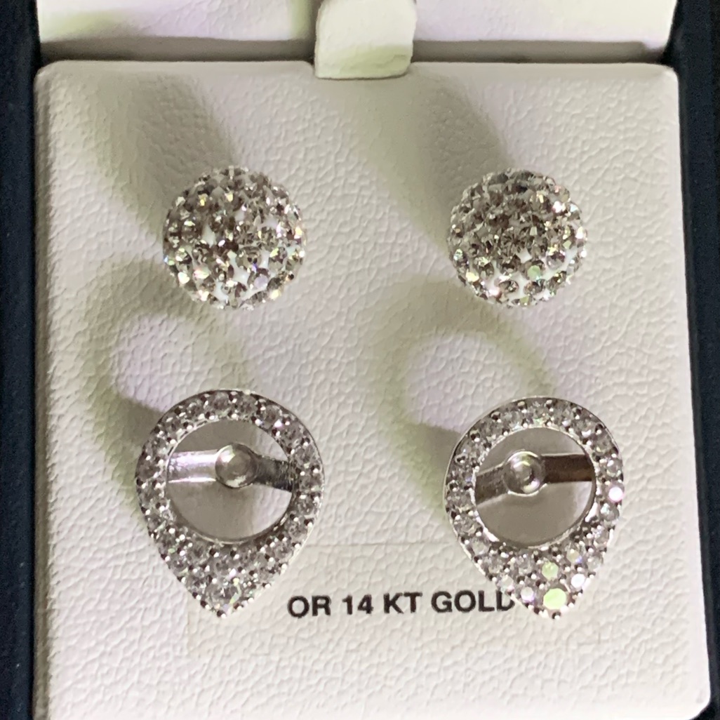 Nib 8.8 Mm 14k Gold Post Sparkle Ball Earrings With Pear Bloom Set